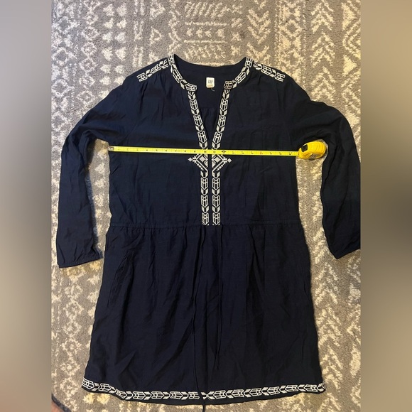 GAP Navy Dress Ivory Embroidery drawstring waist with pockets size L (K124) - Picture 10 of 14